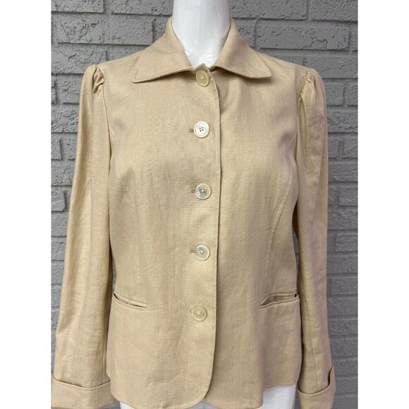 Ralph Lauren Women Tan Linen Long Sleeve Jacket Size 12P - Picture 1 of 10